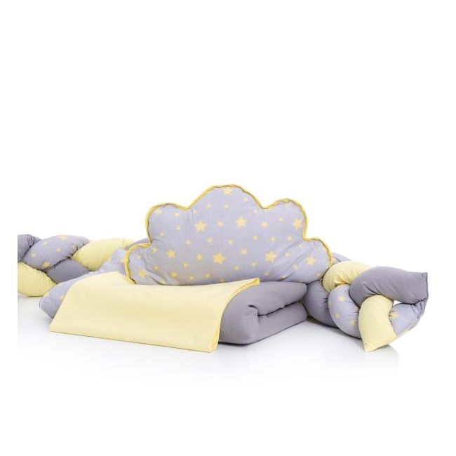 Lenjerie MyKids 8 piese Gray-Yellow cu baldachin 120x60 cm 00081664