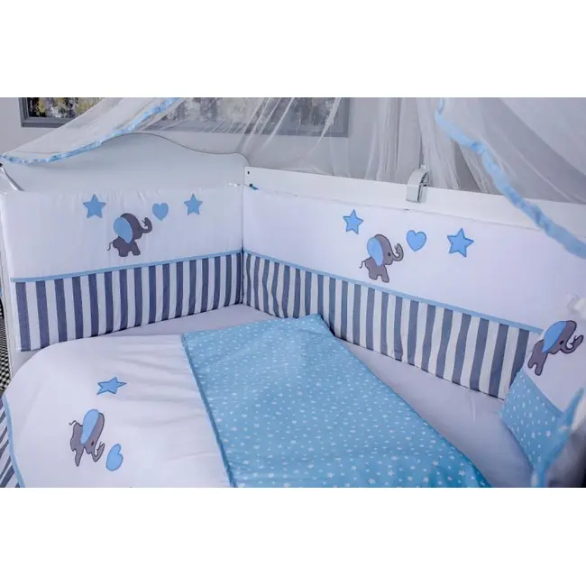 Lenjerie MyKids 9 piese Elephant gri-albastru fara baldachin 120x60 cm 00081653