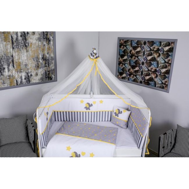 Lenjerie MyKids 9 piese Elephant gri-galben fara baldachin 120x60 cm 00081655