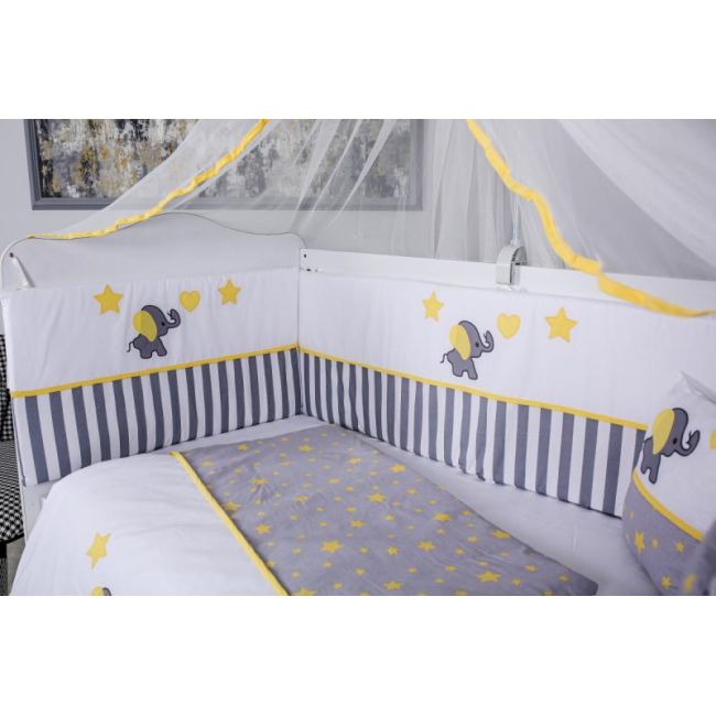 Lenjerie MyKids 9 piese Elephant gri-galben fara baldachin 120x60 cm 00081655