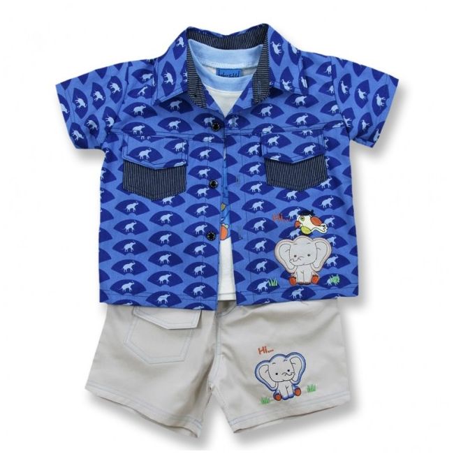 Compleu - pantaloni, camasa si tricou - Micii elefantei - Haine bebelusi - MD7402.3-6 luni