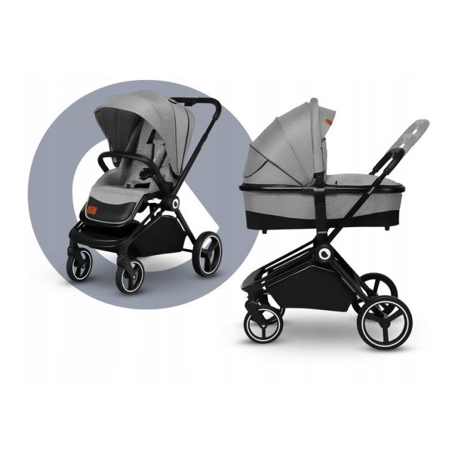 Lionelo - Carucior compact Mika, 2 in 1, Cadru din aluminiu, Cu landou intarit si salteluta moale, Reversibil, Maner ajustabil, Huse pentru picioare, Plasa de tantari, Husa de ploaie, Pana la 22 kg, Albastru BYNLO-MIKA_2IN1_BLUE_NAVY