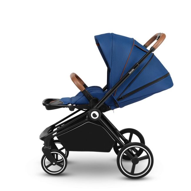 Lionelo - Carucior compact Mika, 2 in 1, Cadru din aluminiu, Cu landou intarit si salteluta moale, Reversibil, Maner ajustabil, Huse pentru picioare, Plasa de tantari, Husa de ploaie, Pana la 22 kg, Albastru BYNLO-MIKA_2IN1_BLUE_NAVY