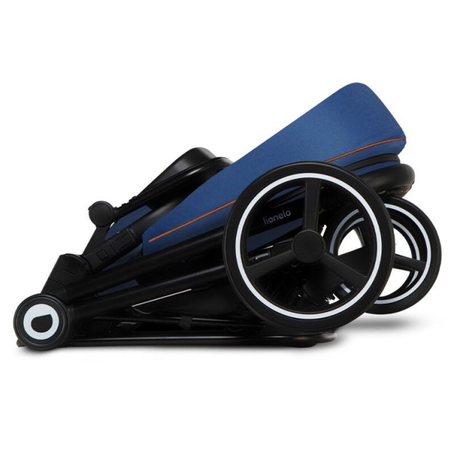 Lionelo - Carucior compact Mika, 2 in 1, Cadru din aluminiu, Cu landou intarit si salteluta moale, Reversibil, Maner ajustabil, Huse pentru picioare, Plasa de tantari, Husa de ploaie, Pana la 22 kg, Albastru BYNLO-MIKA_2IN1_BLUE_NAVY