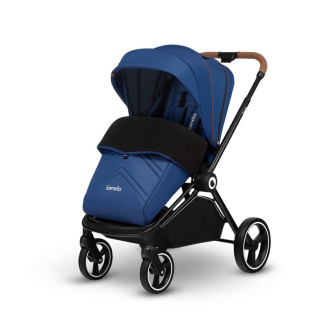 Lionelo - Carucior compact Mika, 2 in 1, Cadru din aluminiu, Cu landou intarit si salteluta moale, Reversibil, Maner ajustabil, Huse pentru picioare, Plasa de tantari, Husa de ploaie, Pana la 22 kg, Albastru BYNLO-MIKA_2IN1_BLUE_NAVY