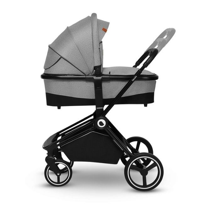 Lionelo - Carucior compact Mika, 2 in 1, Cadru din aluminiu, Cu landou intarit si salteluta moale, Reversibil, Maner ajustabil, Huse pentru picioare, Plasa de tantari, Husa de ploaie, Pana la 22 kg, Gri Deschis BYNLO-MIKA_2IN1_GREY_STONE