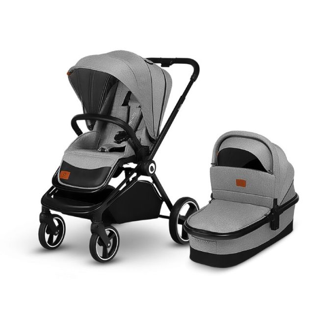 Lionelo - Carucior compact Mika, 2 in 1, Cadru din aluminiu, Cu landou intarit si salteluta moale, Reversibil, Maner ajustabil, Huse pentru picioare, Plasa de tantari, Husa de ploaie, Pana la 22 kg, Gri Deschis BYNLO-MIKA_2IN1_GREY_STONE