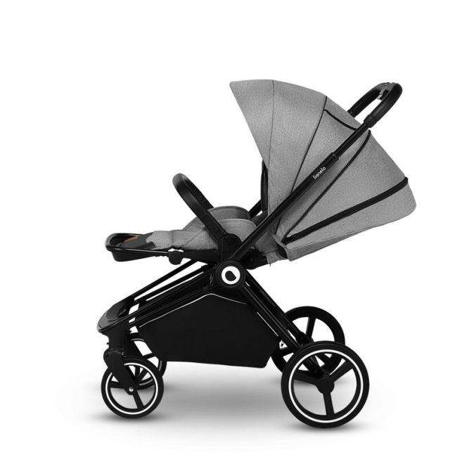 Lionelo - Carucior compact Mika, 2 in 1, Cadru din aluminiu, Cu landou intarit si salteluta moale, Reversibil, Maner ajustabil, Huse pentru picioare, Plasa de tantari, Husa de ploaie, Pana la 22 kg, Gri Deschis BYNLO-MIKA_2IN1_GREY_STONE