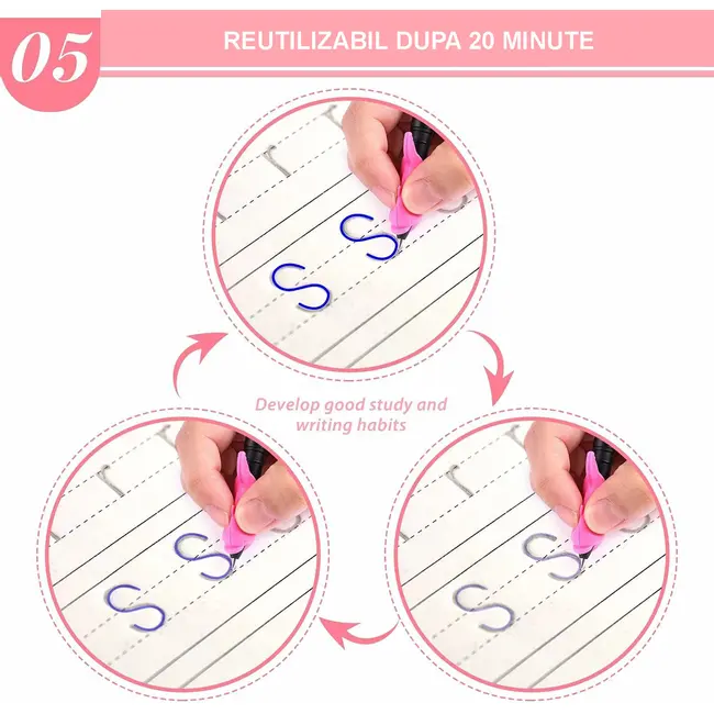 Set 4 caiete in limba romana si stilou magic pentru scris si desenat, rechizite scolare, multicolor, 19 cm X 13 cm SUPKC_SCR4_ROM