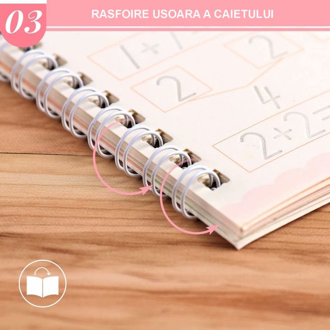 Set 4 caiete in limba romana si stilou magic pentru scris si desenat, rechizite scolare, multicolor, 19 cm X 13 cm SUPKC_SCR4_ROM