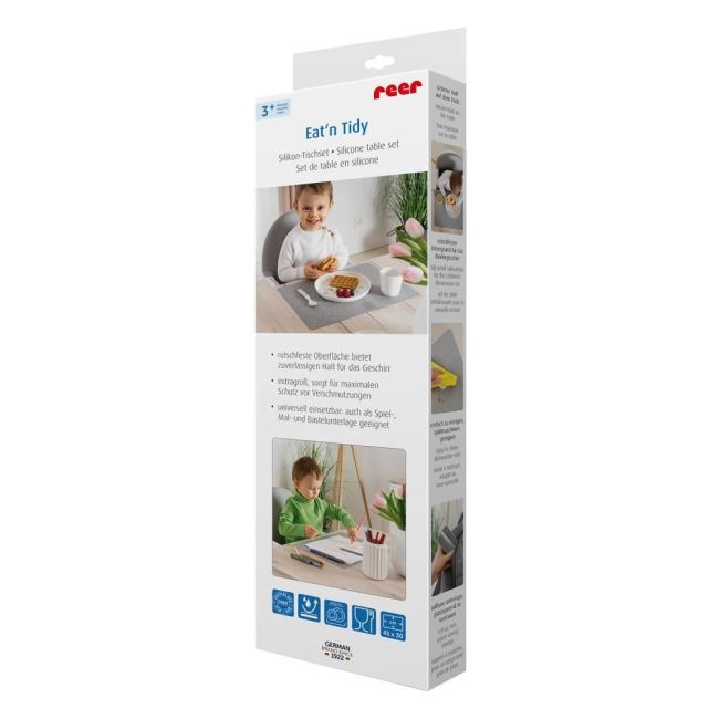 Suport de farfurii (napron) antialunecare pentru bebelusi, din silicon antibacterian rezistent la caldura, 41.5 x 30 cm, Reer Eat'n Tidy 25021