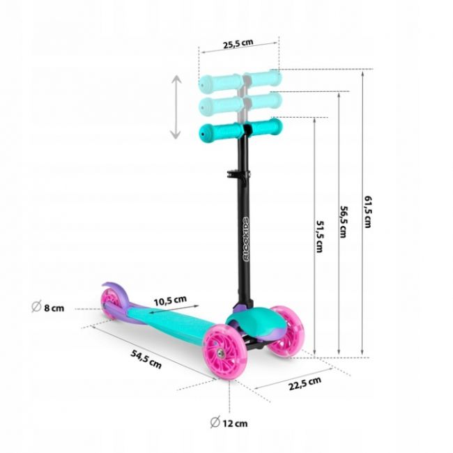 Trotineta cu roti cu led ricokids loco 765104 - turcoaz cu roz edeedi765104