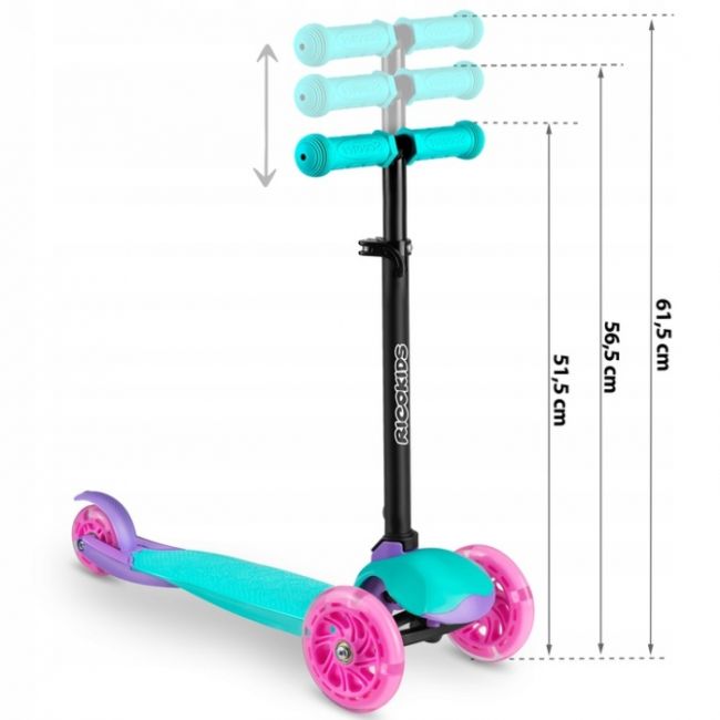 Trotineta cu roti cu led ricokids loco 765104 - turcoaz cu roz edeedi765104