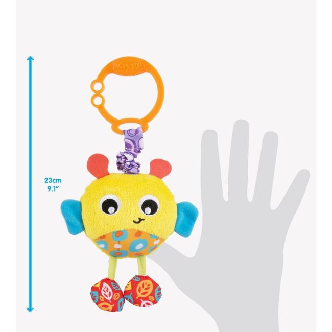 Jucarie cu vibratii pentru carucior, scoica auto si patut, Wiggling Bertie Bee, 23 cm, Playgro BYN730621