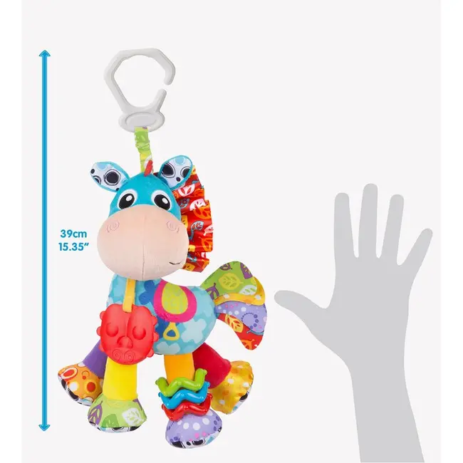Jucarie mare pentru carucior, scoica auto si patut, Cu jucarie de dentitie, Cu sunete, Activity Friend Clip Clop, 39 cm, Playgro BYN816456