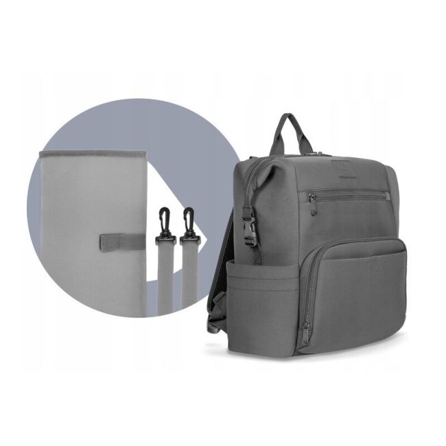 Lionelo - Rucsac pentru mamici, Cu 12 compartimente si salteluta de schimbat, Cu prindere universala de carucior, Impermeabila, 36 x 36 x 23 cm, Gri BYNLO-CUBE_GREY