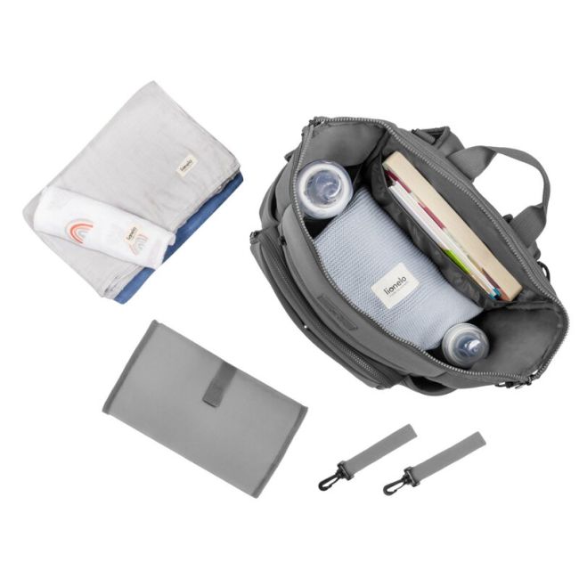 Lionelo - Rucsac pentru mamici, Cu 12 compartimente si salteluta de schimbat, Cu prindere universala de carucior, Impermeabila, 36 x 36 x 23 cm, Gri BYNLO-CUBE_GREY