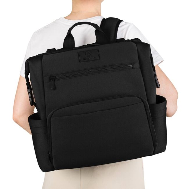 Lionelo - Rucsac pentru mamici, Cu 12 compartimente si salteluta de schimbat, Cu prindere universala de carucior, Impermeabila, 36 x 36 x 23 cm, Negru BYNLO-CUBE_BLACK
