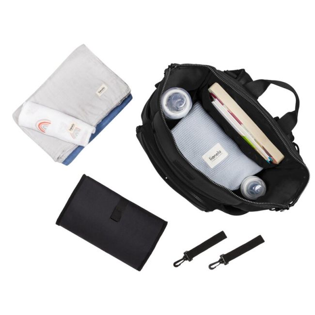 Lionelo - Rucsac pentru mamici, Cu 12 compartimente si salteluta de schimbat, Cu prindere universala de carucior, Impermeabila, 36 x 36 x 23 cm, Negru BYNLO-CUBE_BLACK