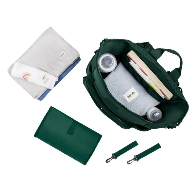 Lionelo - Rucsac pentru mamici, Cu 12 compartimente si salteluta de schimbat, Cu prindere universala de carucior, Impermeabila, 36 x 36 x 23 cm, Verde BYNLO-CUBE_GREEN