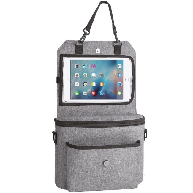 Organizator auto si pentru carucior, 3 in 1, Transformabil in gentuta mamici, Cu suport pentru tableta, iPad, Cu buzunare, FreeON, Grey BYN42950