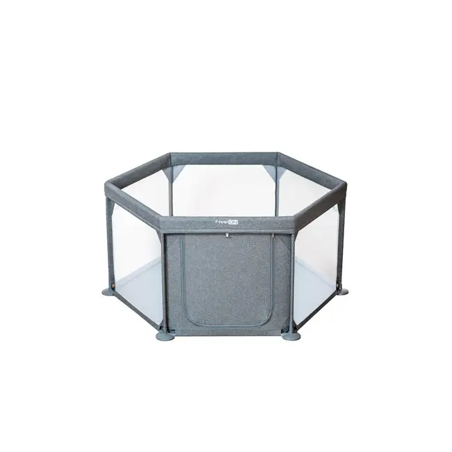 Tarc de joaca pentru bebe, Hexagonal, Cu 4 manere, Intrare cu fermoar, Cu geanta de transport, 117 x 67 x 67 cm, FreeON, Grey BYN44459