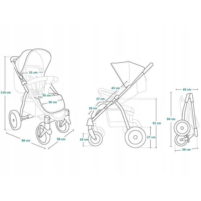 Lionelo - Carucior sport Annet Tour, De la nastere, UPF 50+, Cu maner reglabil, Plasa de tantari, Suport biberon, Saculet pentru picioare, Pana la 22 kg, Verde BYNLO-ANNET_TOUR_GREEN _TURQUOISE