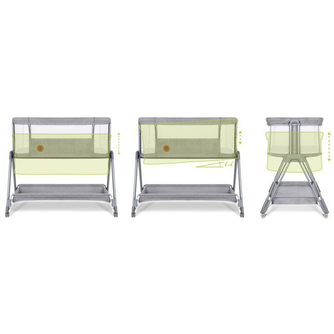 Lionelo - Patut co-sleeper Luna, 2 in 1, Cu setare unghiulara, Cu roti, Reglabil in 6 pozitii pe inaltime, Gri deschis BYNLO-LUNA_GREY_CONCRETE