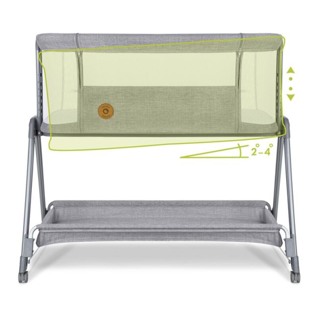 Lionelo - Patut co-sleeper Luna, 2 in 1, Cu setare unghiulara, Cu roti, Reglabil in 6 pozitii pe inaltime, Gri deschis BYNLO-LUNA_GREY_CONCRETE