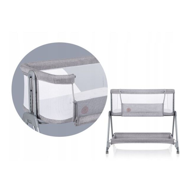 Lionelo - Patut co-sleeper Luna, 2 in 1, Cu setare unghiulara, Cu roti, Reglabil in 6 pozitii pe inaltime, Gri deschis BYNLO-LUNA_GREY_CONCRETE