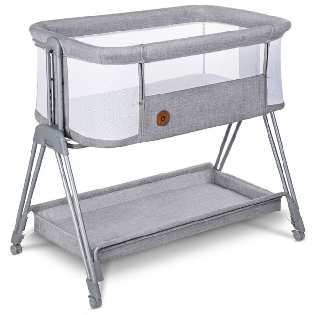 Lionelo - Patut co-sleeper Luna, 2 in 1, Cu setare unghiulara, Cu roti, Reglabil in 6 pozitii pe inaltime, Gri deschis BYNLO-LUNA_GREY_CONCRETE