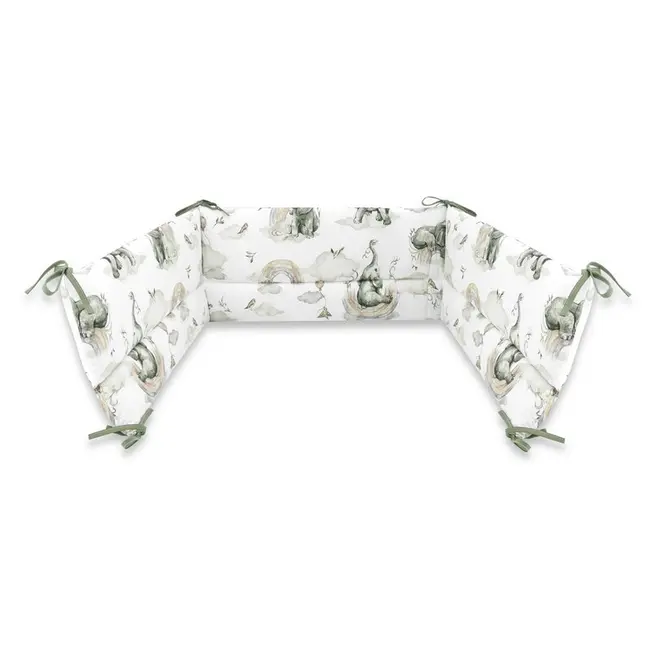 Qmini - Aparatoare pentru patut 120X60 cm, Din bumbac, 180x30 cm, Cu panglici, Elephants on Rainbow BYN6426972015318