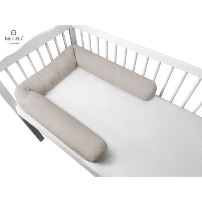 MimiNu - Aparatoare tip rulou pentru patut, Lungime 180 cm, Din bumbac, Cu diametru de 10 cm, Colectia Royal, Beige BYN6426972013482