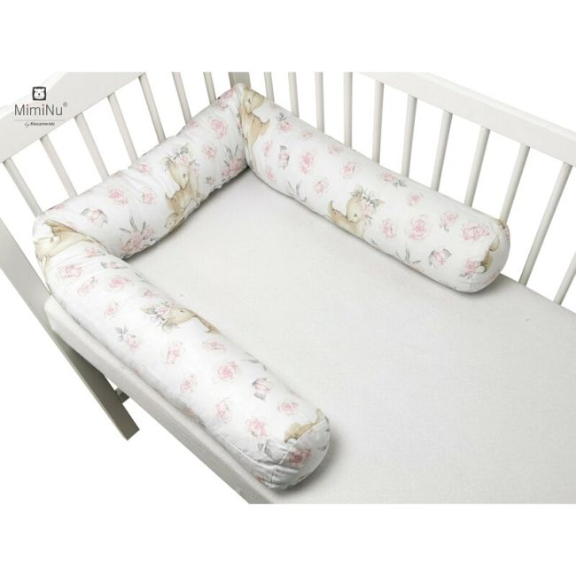MimiNu - Aparatoare tip rulou pentru patut, Lungime 180 cm, Din bumbac, Cu diametru de 10 cm, Sweet Deer Pink  BYN6426972013321