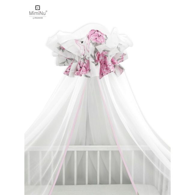 MimiNu - Baldachin mare din tull, Cu funda din bumbac, Dimensiune 400x170 cm, Peonie Pink BYN6426972013185