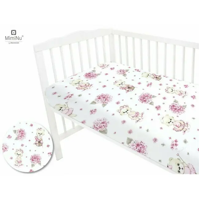 MimiNu - Cearceaf cu elastic, Din bumbac, Pentru pat 160x80 cm, Design, Pink Ballerina BYN6426972014199