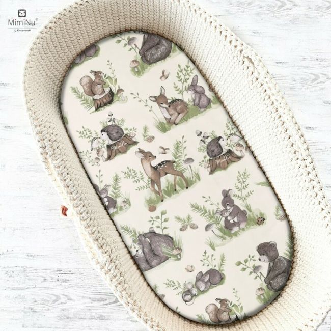 MimiNu - Cearceaf cu elastic pentru landou, carucior si cosulet, Dimensiune 80x45 cm, Din bumbac, Design, Calm Forest Natural BYN6426972013659