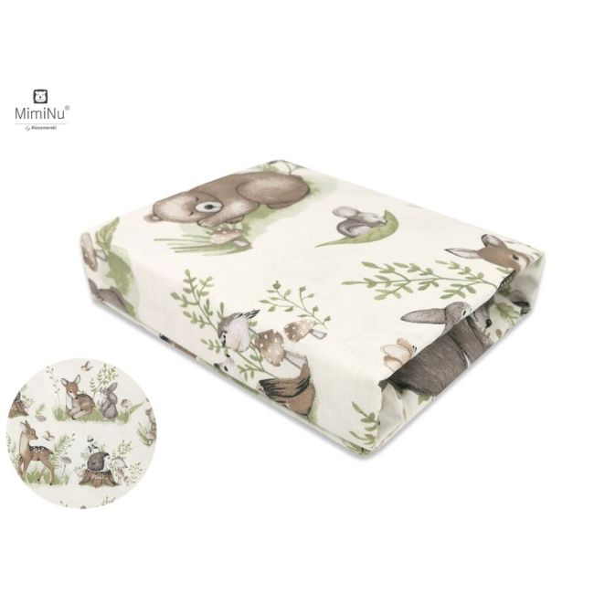 MimiNu - Cearceaf cu elastic pentru patut leagan sau patut co-sleeper, Dimensiune 90x40 cm, Din bumbac, Design, Calm Forest Natural BYN6426972013840