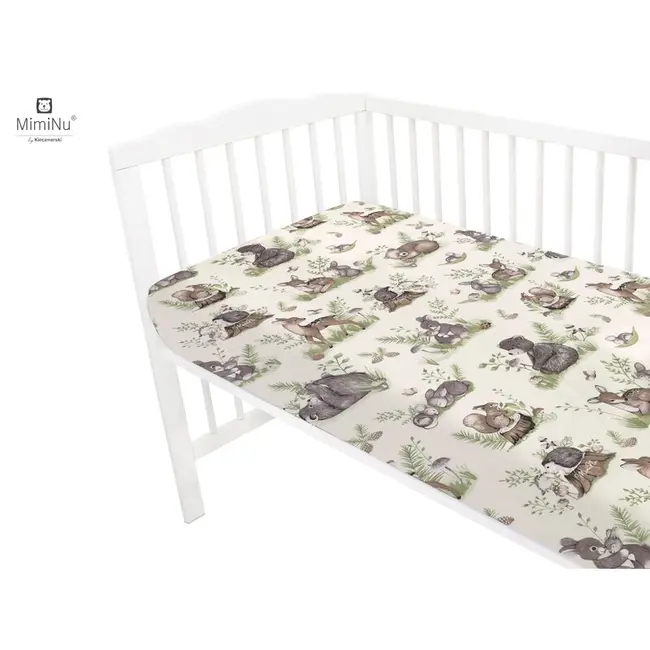MimiNu - Cearceaf cu elastic pentru patut leagan sau patut co-sleeper, Dimensiune 90x40 cm, Din bumbac, Design, Calm Forest Natural BYN6426972013840
