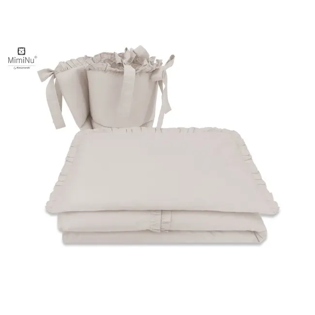 MimiNu - Lenjerie patut cu 4 piese, Cu doua protectii laterale, Cu volanase, Colectia Royal, Beige, Din bumbac, Pentru patut 120x60 cm BYN6426972014731