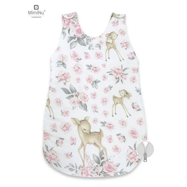 MimiNu - Sac de dormit pentru bebelusi, De iarna, Din bumbac, Cu fermoar lateral, Cu capse pe umar, 70 cm, 0 &ndash; 6 luni, 2.5 Tog, Sweet Deer Pink BYN6426972012713