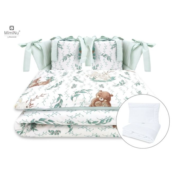 MimiNu - Set lenjerie patut cu 6 piese, Cu pilota si perna, Cu doua aparatori laterale, Din bumbac, Pentru patut 120x60 cm, Lulu Natural BYN6426972014991