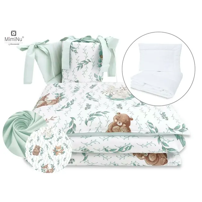 MimiNu - Set lenjerie patut cu 6 piese, Cu pilota si perna, Cu doua aparatori laterale, Din bumbac, Pentru patut 120x60 cm, Lulu Natural BYN6426972014991