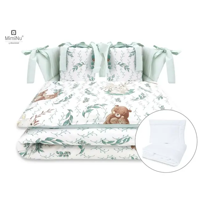 MimiNu - Set lenjerie patut cu 6 piese, Cu pilota si perna, Cu doua aparatori laterale, Din bumbac, Pentru patut 120x60 cm, Lulu Natural BYN6426972014991