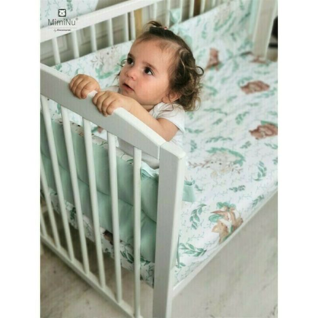 MimiNu - Set lenjerie patut cu 6 piese, Cu pilota si perna, Cu doua aparatori laterale, Din bumbac, Pentru patut 120x60 cm, Lulu Natural BYN6426972014991
