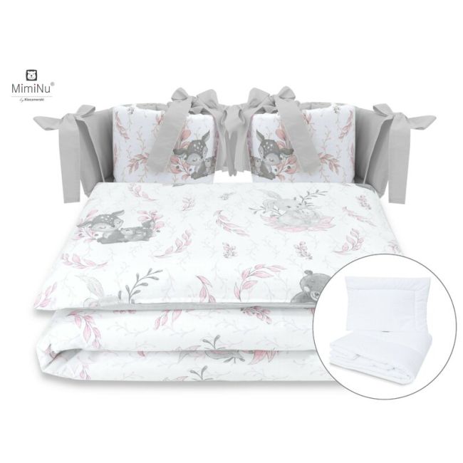 MimiNu - Set lenjerie patut cu 6 piese, Cu pilota si perna, Cu doua aparatori laterale, Din bumbac, Pentru patut 120x60 cm, Lulu Rose BYN6426972015004