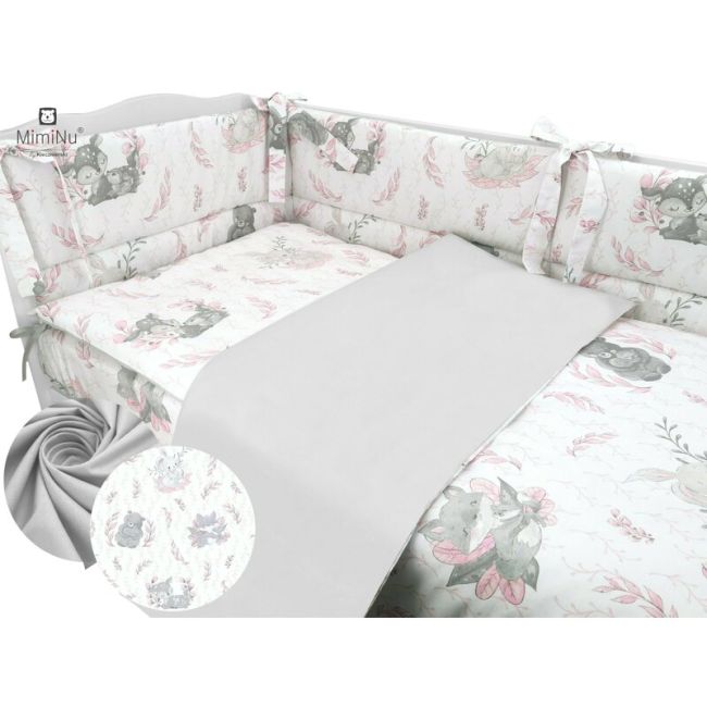 MimiNu - Set lenjerie patut cu 6 piese, Cu pilota si perna, Cu doua aparatori laterale, Din bumbac, Pentru patut 120x60 cm, Lulu Rose BYN6426972015004