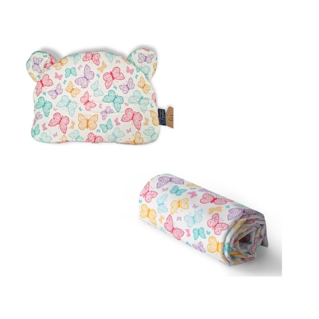 Set Din Vascoza De Bambus Cu Paturica Usoara Si Pernuta Cu Urechiuse Pentru Copii, Fluturi Colorati 100x120cm Pjbdemo_11