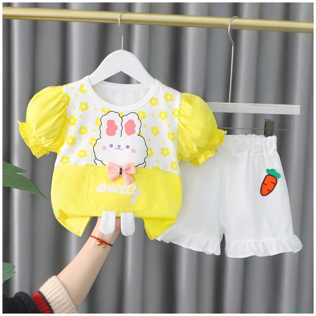 Costumas cu bluzita si pantalonasi scurti - sweety rabbit (marime disponibila: 9-12 luni (marimea 20 incaltaminte)) mdxq1932-1-dg.9-12 luni (marimea 20 incaltaminte)