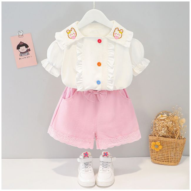 Costumas cu bluzita alba si pantalonasi scurti roz (marime disponibila: 2 ani) adxq1900-1-dg.2 ani